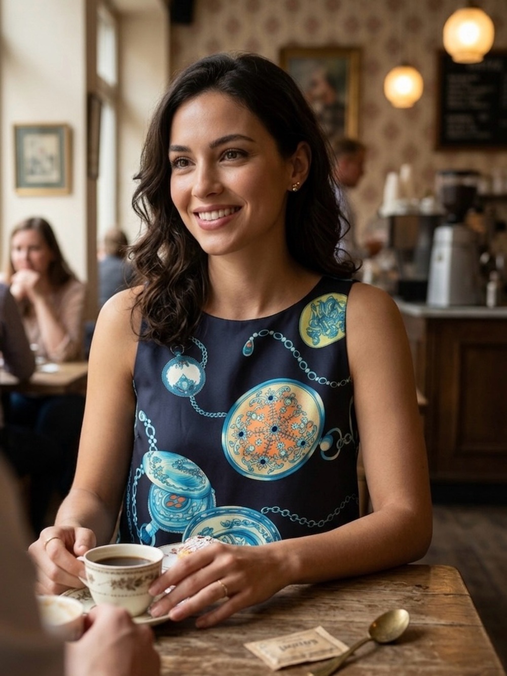 Vintage-Inspired 100% Silk Nautical Pocket Watch Print Shell Top